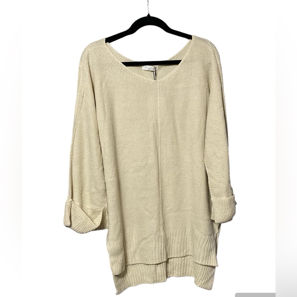 Exlura women’s casual vneck oversized sweater beige L/XL